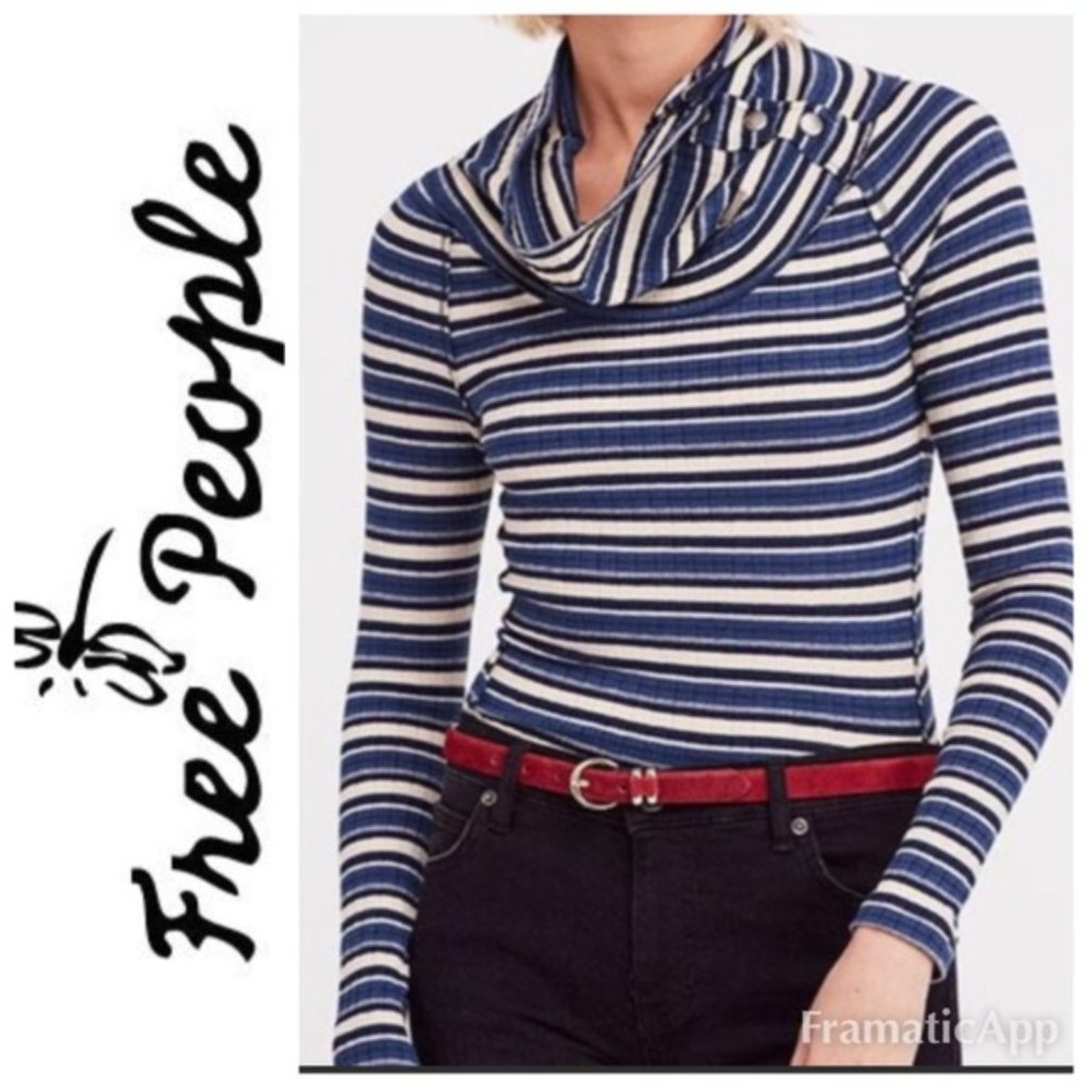 Free People Cape Cod Cowl Neck Striped Thermal top